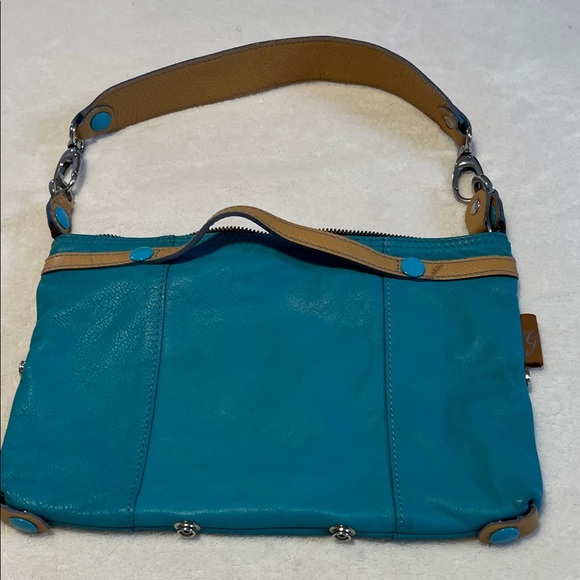 Chic Teal and Tan Shoulder Bag - Picture 1 of 8